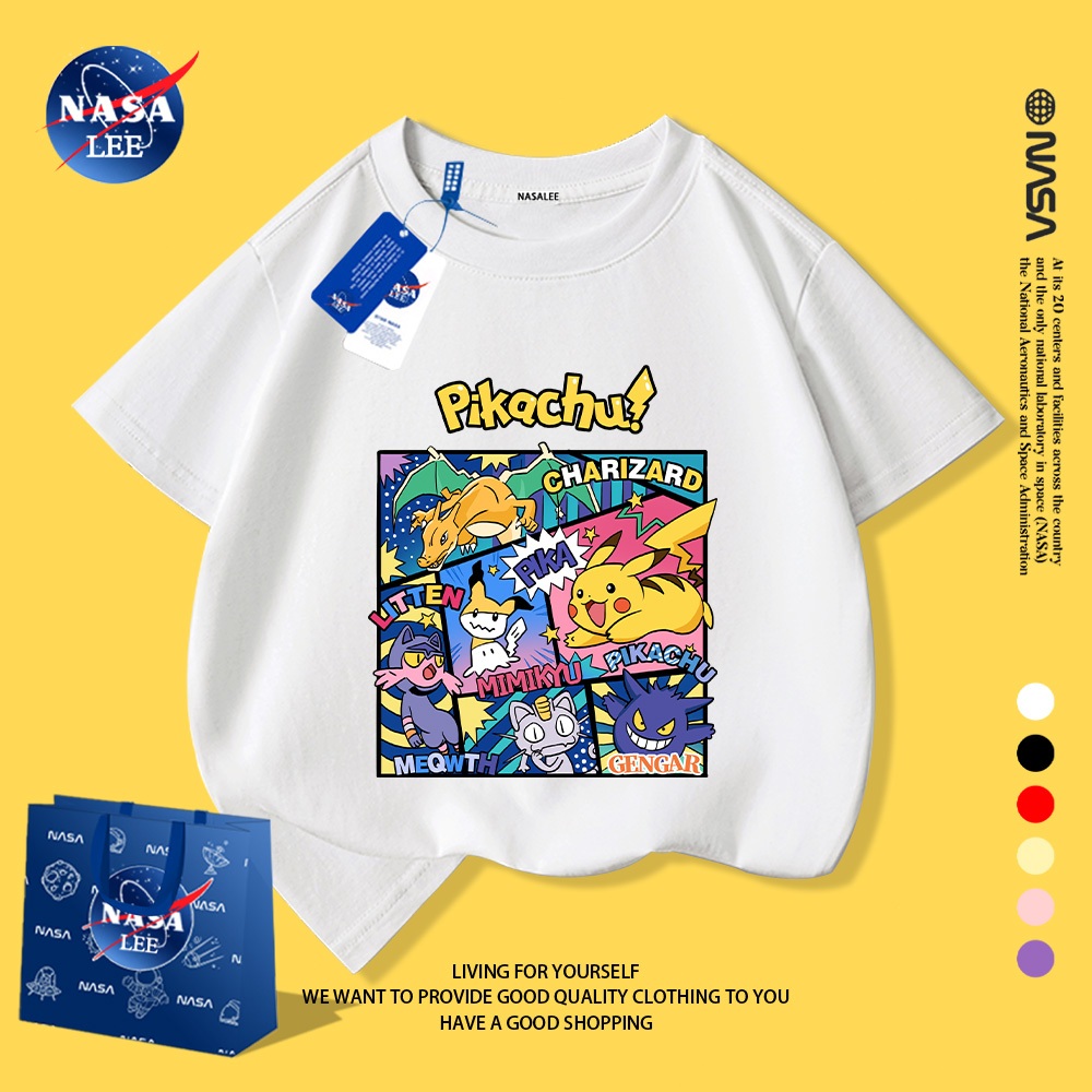 Áo phông trẻ em NASA in Pikachu - 100% cotton thoáng khí - Chất lượng cao.