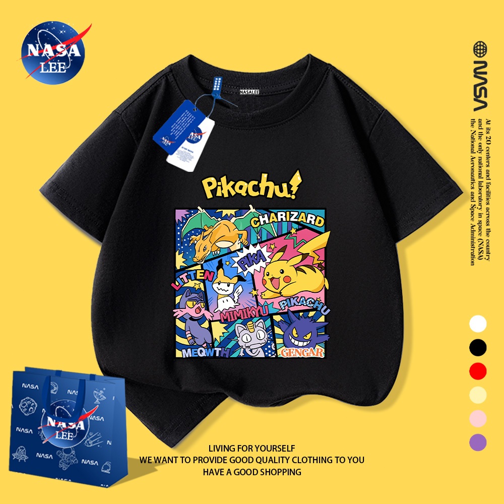 Áo phông trẻ em NASA in Pikachu - 100% cotton thoáng khí - Chất lượng cao.