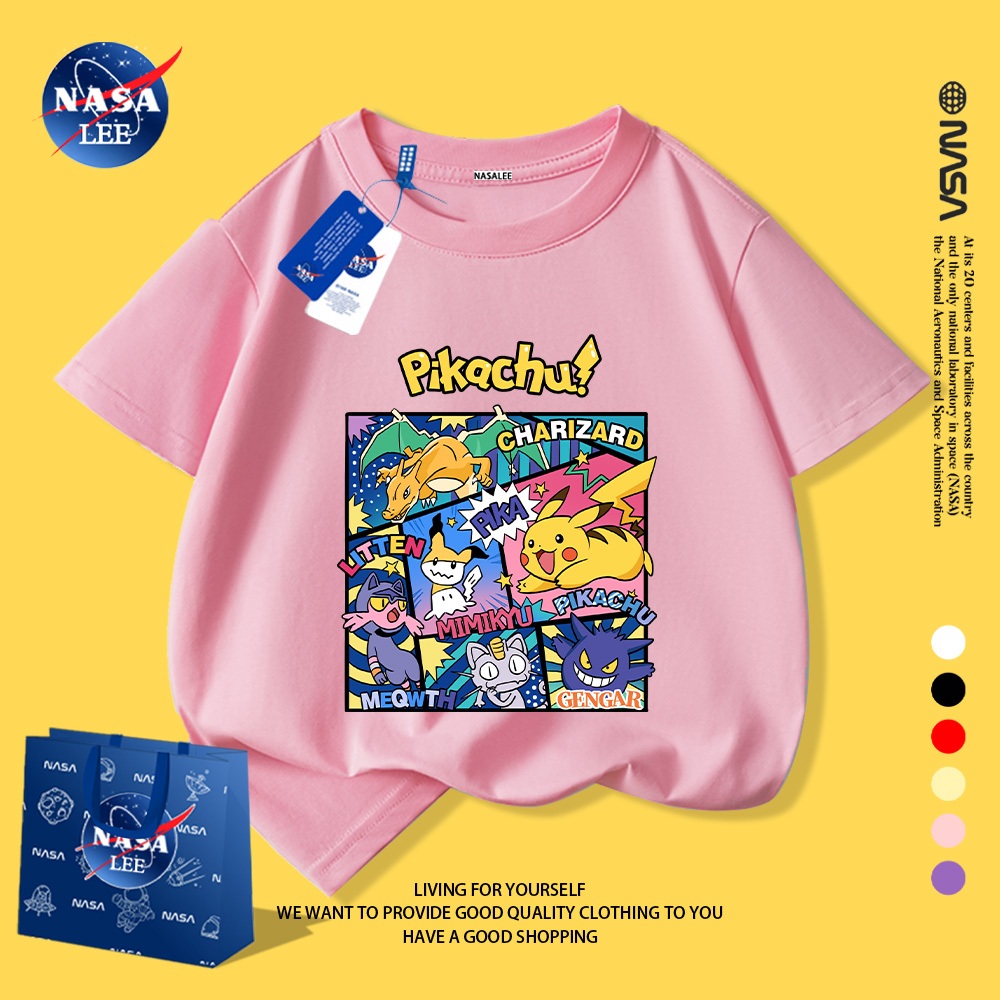 Áo phông trẻ em NASA in Pikachu - 100% cotton thoáng khí - Chất lượng cao.