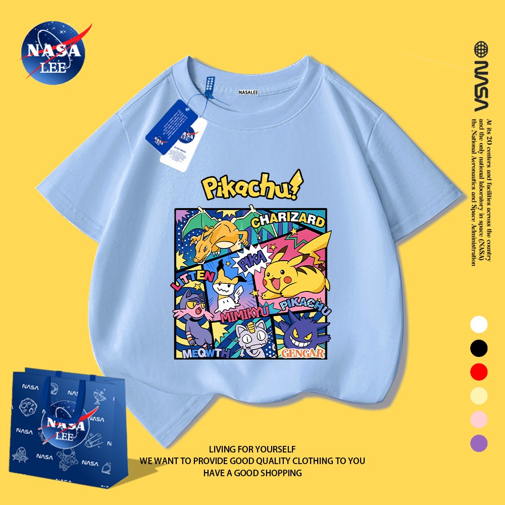 Áo phông trẻ em NASA in Pikachu - 100% cotton thoáng khí - Chất lượng cao.