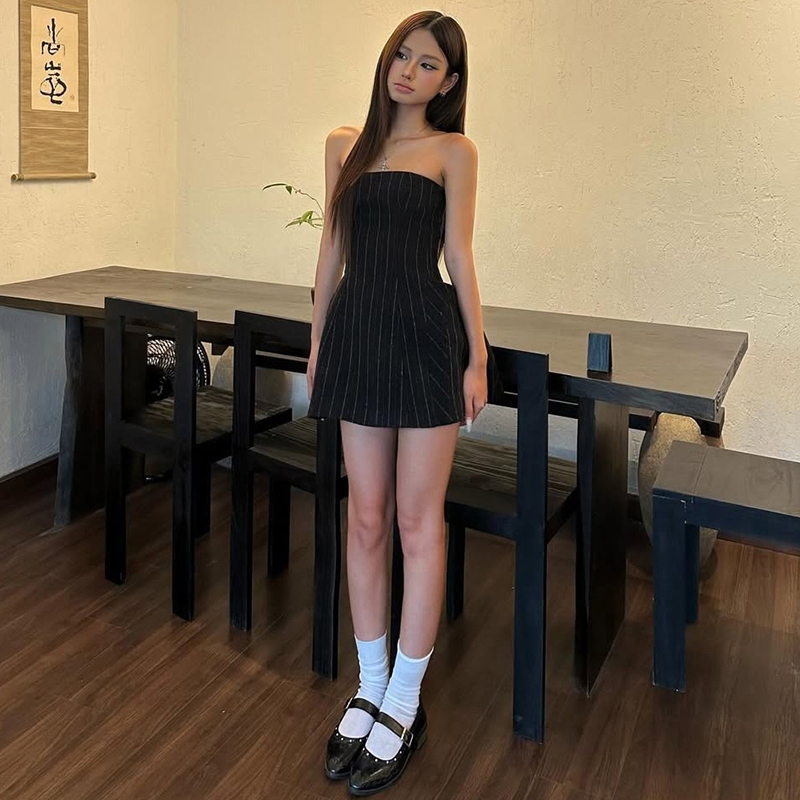 Cutenew Gợi Cảm Thời Trang Sọc Đầm Nữ Xu Hướng Không Tay Coquette Nửa Đêm Đảng Clubwear Co Giãn Skinny Sang Trọng Hottie Bodycon