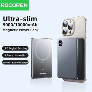 Pin sạc không dây từ tính Rocoren 10000mAh Powerbank siêu mỏng 5000mAh Pin sạc không dây di động cho iPhone 17 16 Pro Max