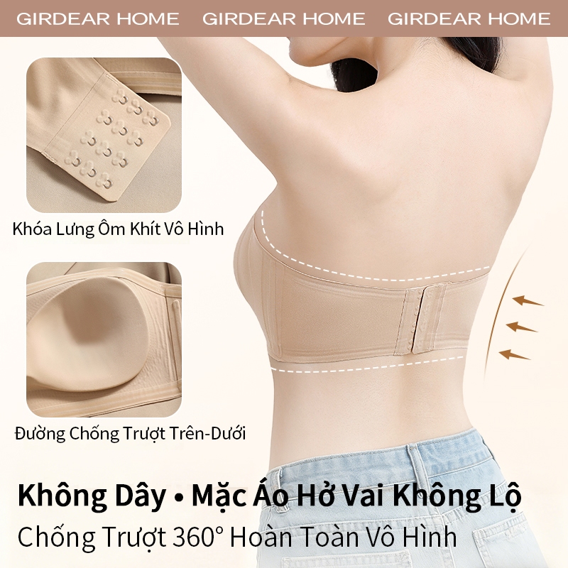 Girderear Home 2 Chiếc Áo ngực quây vô hình có tông màu tùy chỉnh Chống trượt Không dây liền mạch Backless Push Up Áo ngực thoải mái có thể tái sử dụng, GH12