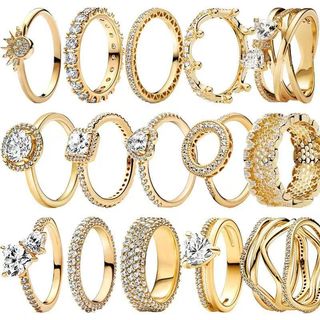 Nhẫn hình trái tim vuông vương miện S925 Gold Series - Thời Trang Dễ Phối