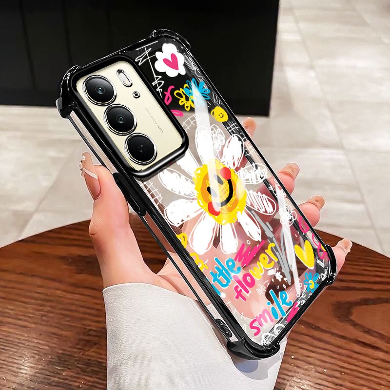 YBD Ốp Lưng Cho Realme C71 C75 C75X 14X OPPO Reno 12 Dầu Màu Hoa TPU Mềm Silicon Chống Rơi Bốn Góc Túi Khí
