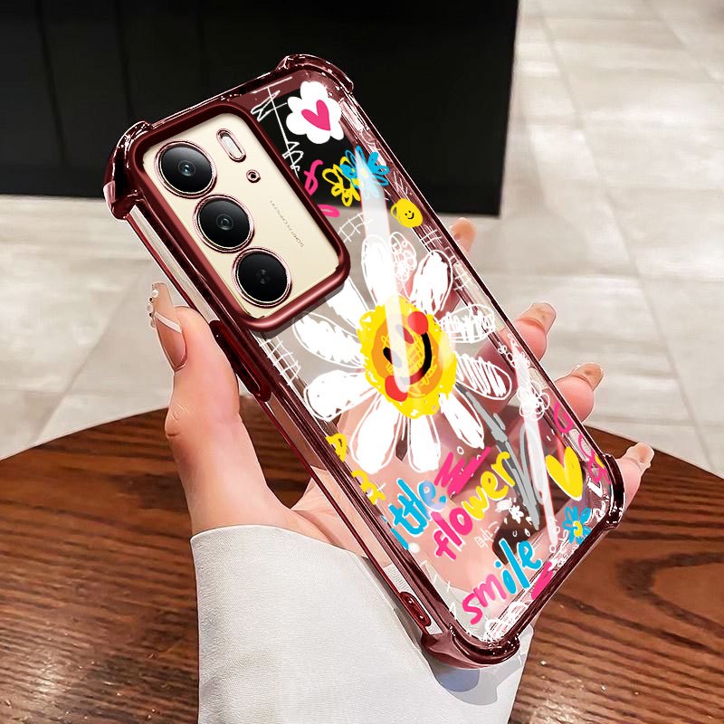 YBD Ốp Lưng Cho Realme C71 C75 C75X 14X OPPO Reno 12 Dầu Màu Hoa TPU Mềm Silicon Chống Rơi Bốn Góc Túi Khí