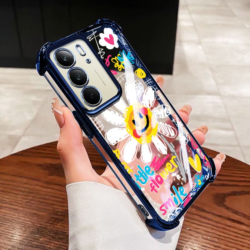 YBD Ốp Lưng Cho Realme C71 C75 C75X 14X OPPO Reno 12 Dầu Màu Hoa TPU Mềm Silicon Chống Rơi Bốn Góc Túi Khí