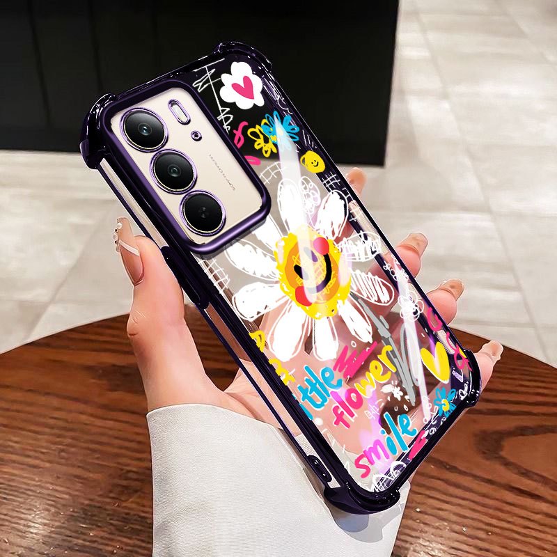 YBD Ốp Lưng Cho Realme C71 C75 C75X 14X OPPO Reno 12 Dầu Màu Hoa TPU Mềm Silicon Chống Rơi Bốn Góc Túi Khí