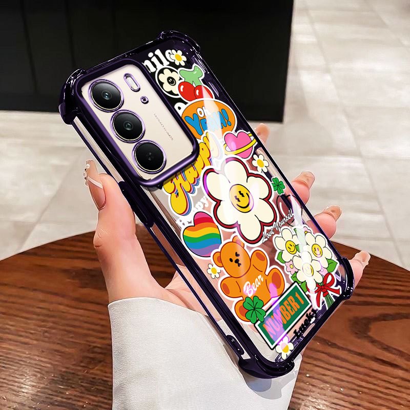 YBD Ốp Lưng Cho Realme C71 C75 C75X 14X OPPO Reno 12 Dầu Màu Hoa TPU Mềm Silicon Chống Rơi Bốn Góc Túi Khí