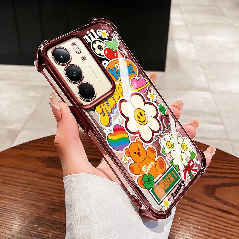 YBD Ốp Lưng Cho Realme C71 C75 C75X 14X OPPO Reno 12 Dầu Màu Hoa TPU Mềm Silicon Chống Rơi Bốn Góc Túi Khí