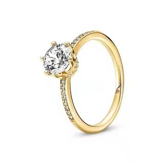 Nhẫn hình trái tim vuông vương miện S925 Gold Series - Thời Trang Dễ Phối