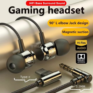 Tai nghe nhét tai từ tính 3,5MM Loại C có dây có Mic Bass nặng Tai nghe nhạc HIFI Cấu trúc hình chữ L 90 độ cho thiết kế miễn phí rối