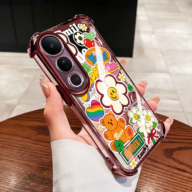 YBD Dành Cho Vivo V70 FE V60 Lite Y200 Y300 V40 Lite V50 Lite V50E V40 Pro Hoa Màu Dầu TPU Silicon Mềm Chống Rơi Vỏ Túi Khí Bốn Góc