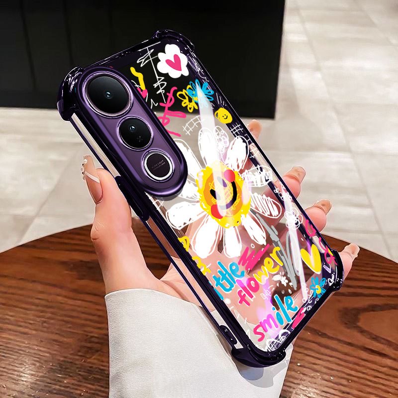 YBD Dành Cho Vivo V70 FE V60 Lite Y200 Y300 V40 Lite V50 Lite V50E V40 Pro Hoa Màu Dầu TPU Silicon Mềm Chống Rơi Vỏ Túi Khí Bốn Góc