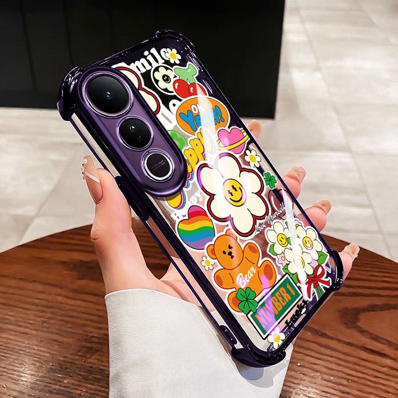 YBD Dành Cho Vivo V70 FE V60 Lite Y200 Y300 V40 Lite V50 Lite V50E V40 Pro Hoa Màu Dầu TPU Silicon Mềm Chống Rơi Vỏ Túi Khí Bốn Góc