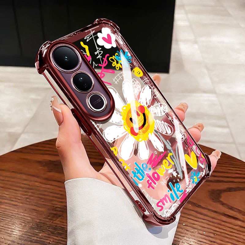 YBD Dành Cho Vivo V70 FE V60 Lite Y200 Y300 V40 Lite V50 Lite V50E V40 Pro Hoa Màu Dầu TPU Silicon Mềm Chống Rơi Vỏ Túi Khí Bốn Góc