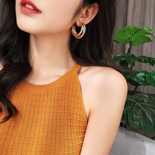 Bông tai kim loại màu vàng phong cách Âu Mỹ, thiết kế đơn giản và cá tính cho nữ