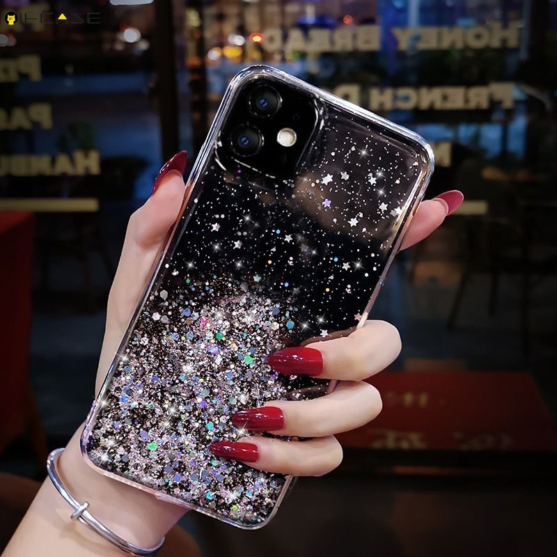 Tương Thích Cho iPhone 16e 16 15 14 13 12 11 Pro XS Max XR X 7 8 Plus SE Vỏ Điện Thoại Sáng Bóng Lấp Lánh Bling Đơn Giản Trong Suốt Trong Suốt Sang Trọng Vỏ Mềm Ốp Lưng