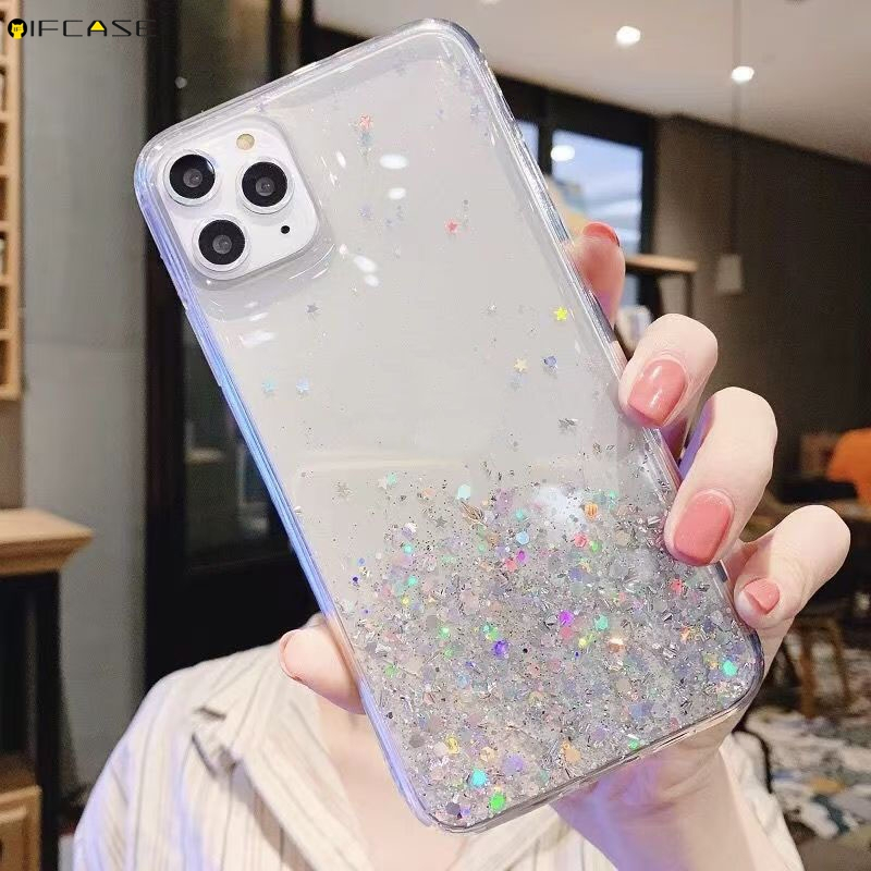 Tương Thích Cho iPhone 16e 16 15 14 13 12 11 Pro XS Max XR X 7 8 Plus SE Vỏ Điện Thoại Sáng Bóng Lấp Lánh Bling Đơn Giản Trong Suốt Trong Suốt Sang Trọng Vỏ Mềm Ốp Lưng