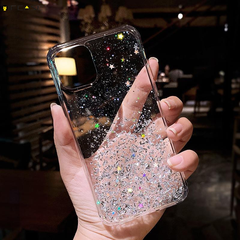 Tương Thích Cho iPhone 16e 16 15 14 13 12 11 Pro XS Max XR X 7 8 Plus SE Vỏ Điện Thoại Sáng Bóng Lấp Lánh Bling Đơn Giản Trong Suốt Trong Suốt Sang Trọng Vỏ Mềm Ốp Lưng