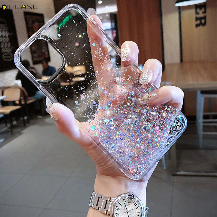 Tương Thích Cho iPhone 16e 16 15 14 13 12 11 Pro XS Max XR X 7 8 Plus SE Vỏ Điện Thoại Sáng Bóng Lấp Lánh Bling Đơn Giản Trong Suốt Trong Suốt Sang Trọng Vỏ Mềm Ốp Lưng
