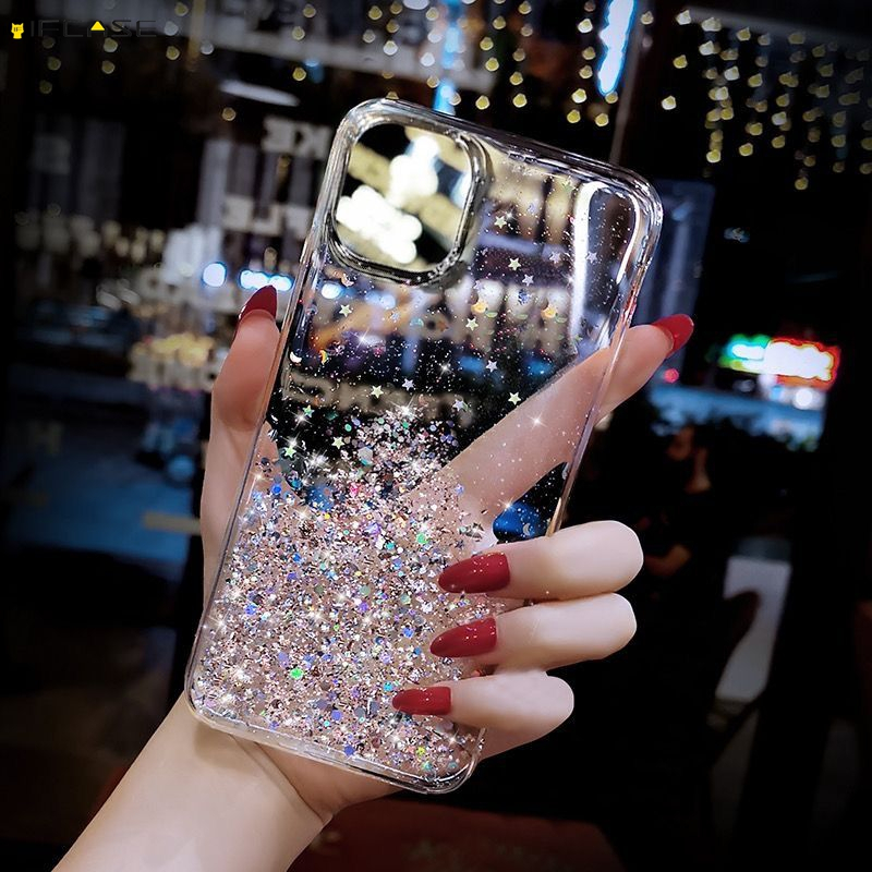 Tương Thích Cho iPhone 16e 16 15 14 13 12 11 Pro XS Max XR X 7 8 Plus SE Vỏ Điện Thoại Sáng Bóng Lấp Lánh Bling Đơn Giản Trong Suốt Trong Suốt Sang Trọng Vỏ Mềm Ốp Lưng