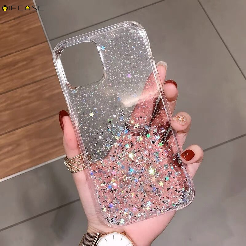 Tương Thích Cho iPhone 16e 16 15 14 13 12 11 Pro XS Max XR X 7 8 Plus SE Vỏ Điện Thoại Sáng Bóng Lấp Lánh Bling Đơn Giản Trong Suốt Trong Suốt Sang Trọng Vỏ Mềm Ốp Lưng