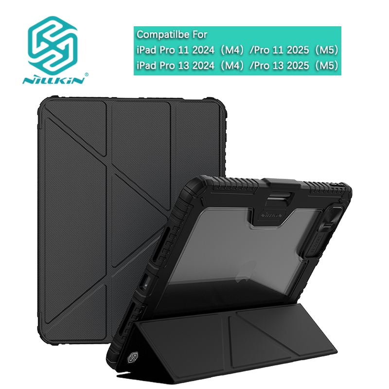 Nillkin Cho iPad Pro 11 13 M4 M5 2024 2025 Ốp Lưng Đa Góc Gấp Da PU Vỏ Thông Minh Bảo Vệ Camera Vỏ Trượt Ống Kính Vỏ Có Giá Đỡ Bút