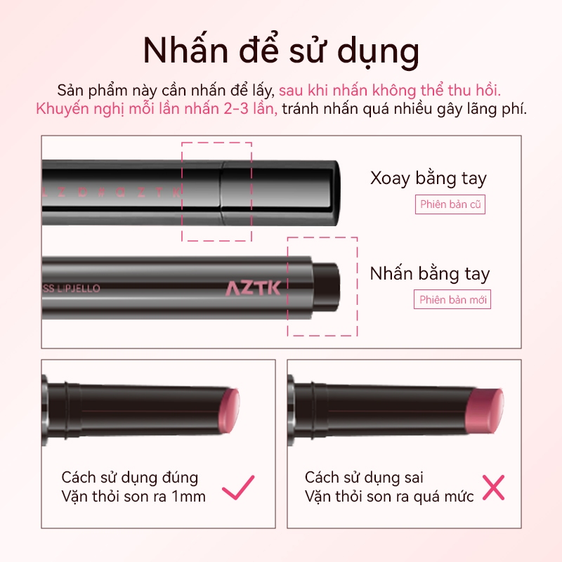 AZTK Son Thỏi Bóng Căng Bóng Mềm Môi Ẩm Mượt Tự Nhiên Màu Đẹp 1.9g