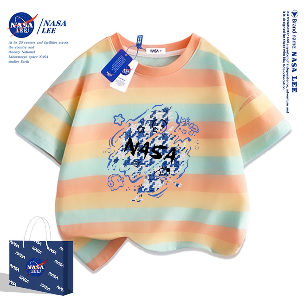 NASA Áo thun trẻ em chất liệu cotton nguyên chất, họa tiết in thời trang, mềm mại thoải mái, phong cách dễ thương.