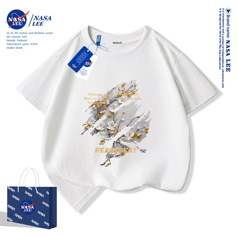 NASA Pure Cotton Tay Ngắn 2025 Phong Cách Mới Trẻ Em Tay Ngắn Mềm Mại Thoải Mái Thời Trang Họa Tiết Hoa