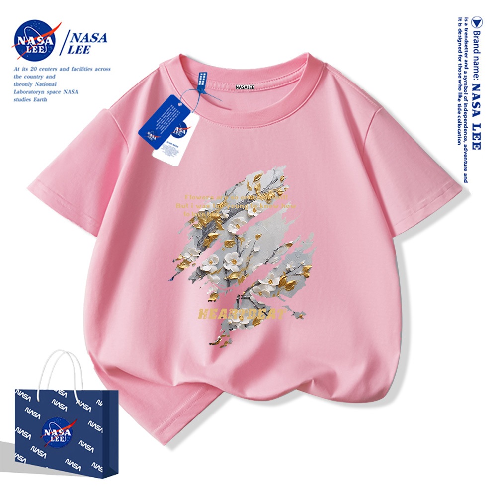 NASA Pure Cotton Tay Ngắn 2025 Phong Cách Mới Trẻ Em Tay Ngắn Mềm Mại Thoải Mái Thời Trang Họa Tiết Hoa
