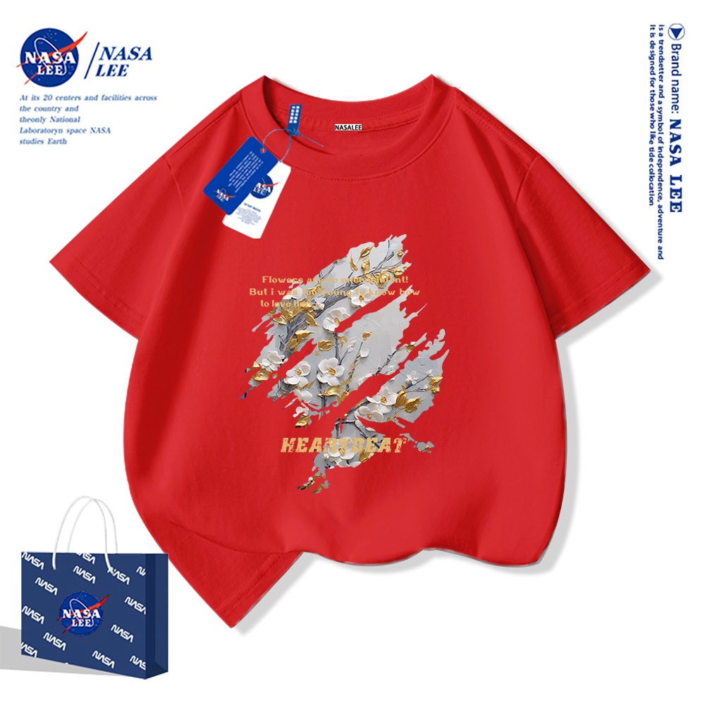 NASA Pure Cotton Tay Ngắn 2025 Phong Cách Mới Trẻ Em Tay Ngắn Mềm Mại Thoải Mái Thời Trang Họa Tiết Hoa