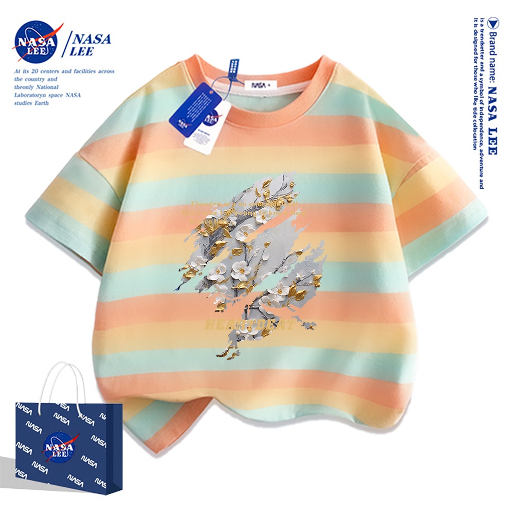 NASA Pure Cotton Tay Ngắn 2025 Phong Cách Mới Trẻ Em Tay Ngắn Mềm Mại Thoải Mái Thời Trang Họa Tiết Hoa