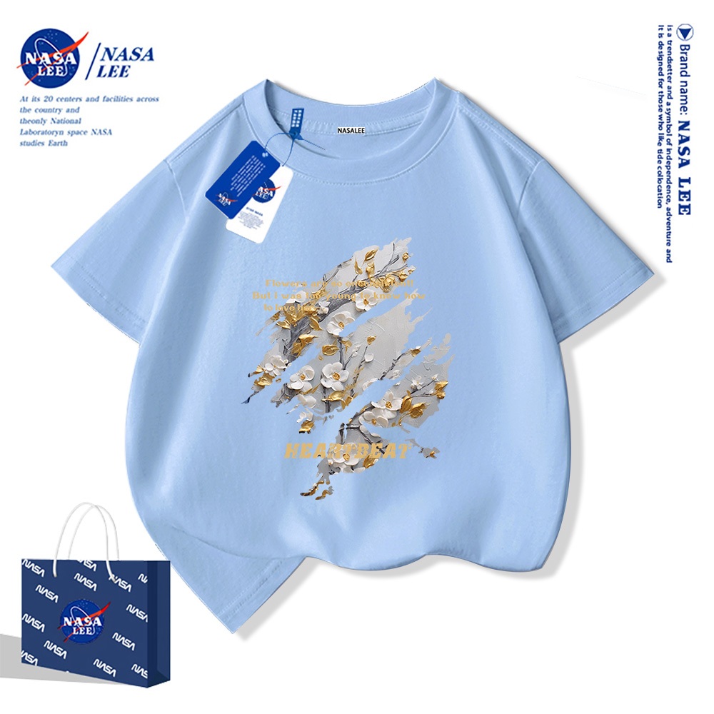 NASA Pure Cotton Tay Ngắn 2025 Phong Cách Mới Trẻ Em Tay Ngắn Mềm Mại Thoải Mái Thời Trang Họa Tiết Hoa