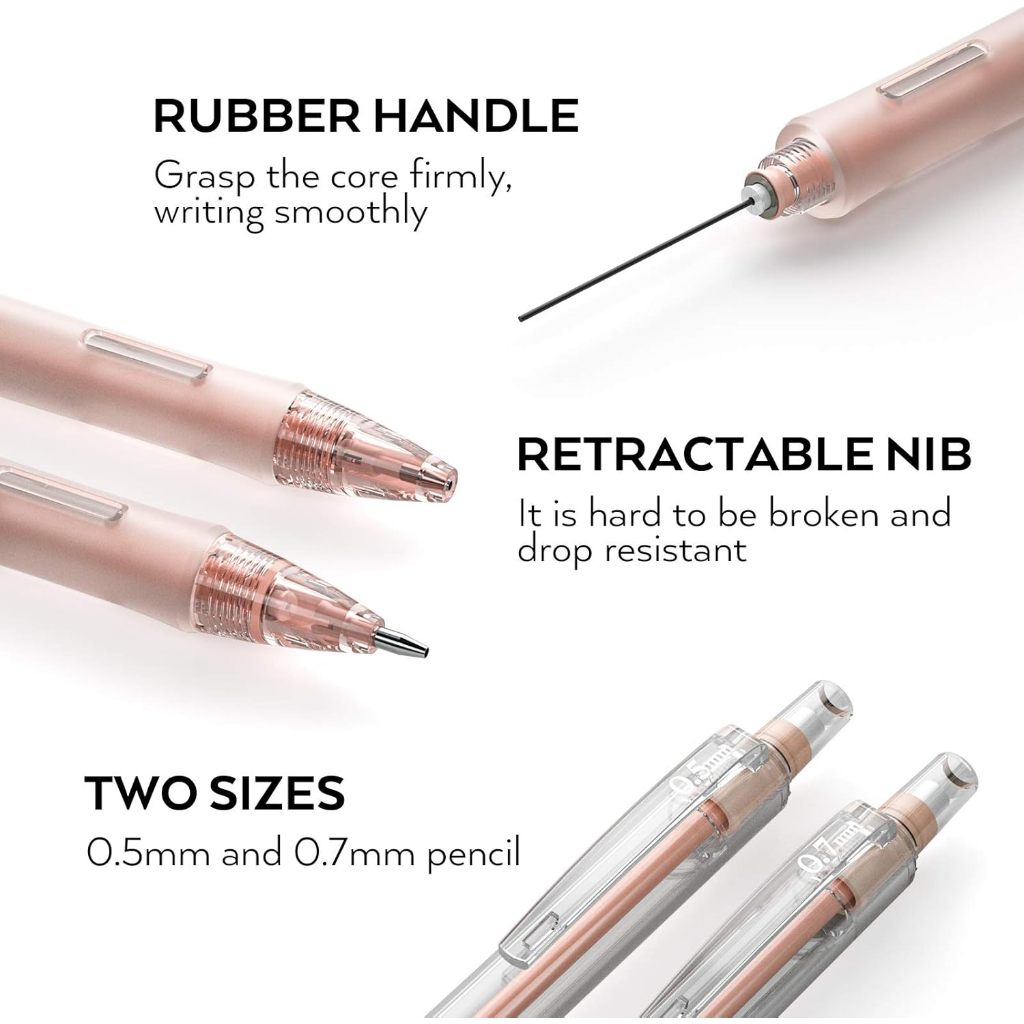 Nicpro 23 CÁI Bút chì cơ Pastel 0,5 & 0,7 mm có hộp đựng cho trường học, với 12 ống nạp chì HB, 3 tẩy, 9 tẩy nạp lại để học sinh viết, vẽ, phác thảo