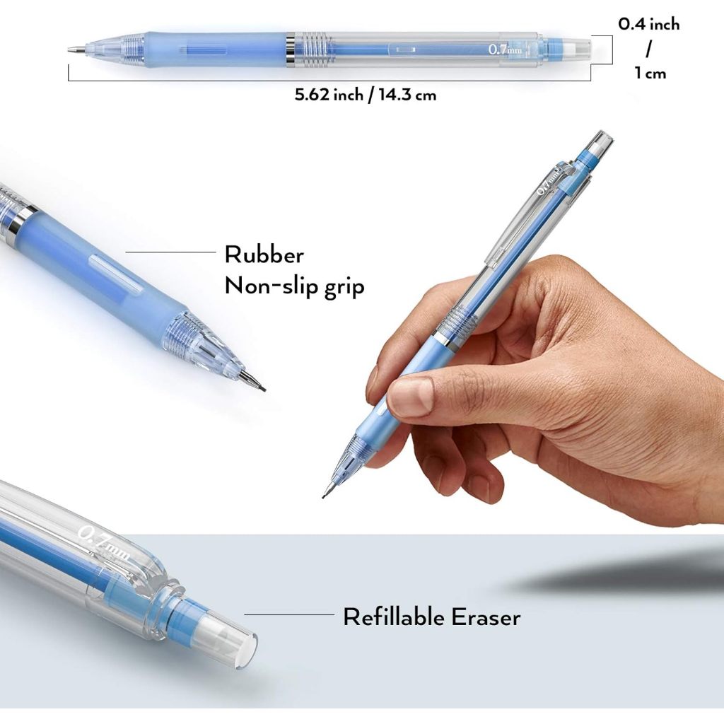 Nicpro 23 CÁI Bút chì cơ Pastel 0,5 & 0,7 mm có hộp đựng cho trường học, với 12 ống nạp chì HB, 3 tẩy, 9 tẩy nạp lại để học sinh viết, vẽ, phác thảo