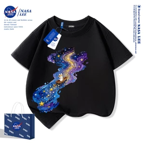 Áo thun trẻ em NASA chất liệu cotton nguyên chất, mẫu mới năm 2025, thoải mái mềm mại, phù hợp cho cả bé trai và bé gái.