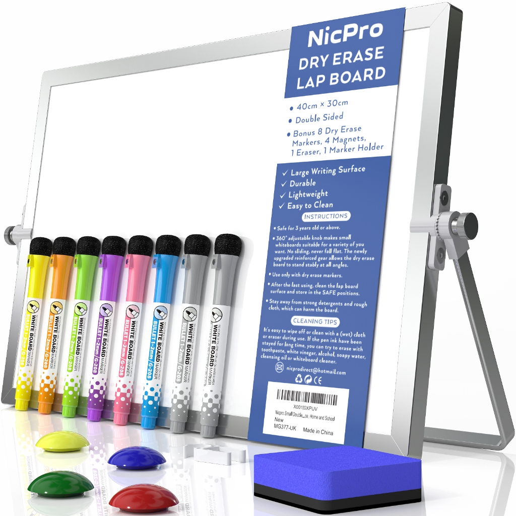 Bảng trắng xóa khô Nicpro, Bảng trắng để bàn từ tính lớn 12 x 16 inch có chân đế, 8 bút, 1 tẩy, 4 nam châm, Bảng trắng di động cho trẻ em Ghi nhớ