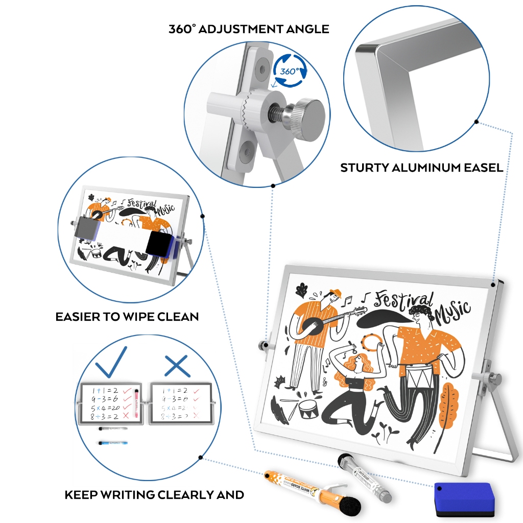 Bảng trắng xóa khô Nicpro, Bảng trắng để bàn từ tính lớn 12 x 16 inch có chân đế, 8 bút, 1 tẩy, 4 nam châm, Bảng trắng di động cho trẻ em Ghi nhớ