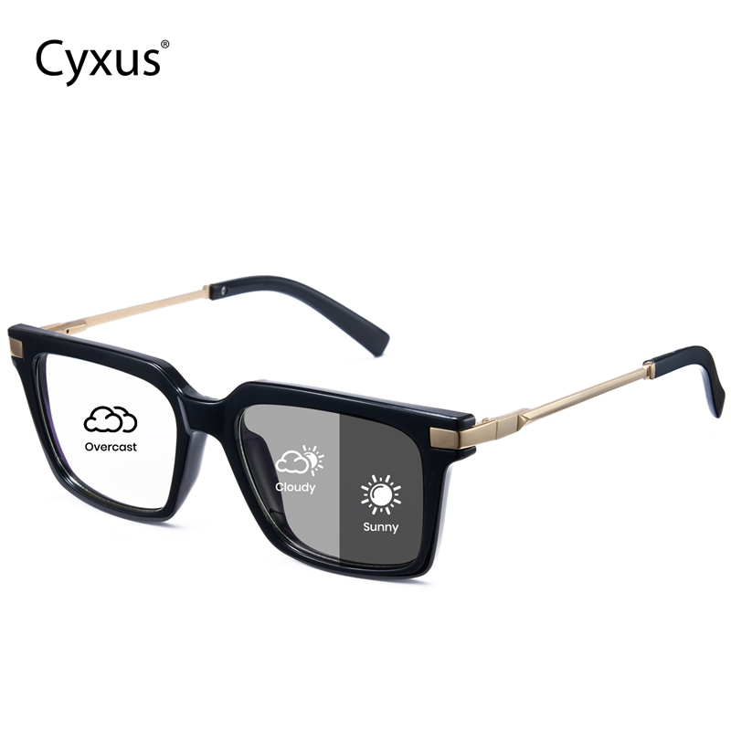 Cyxus Mắt Kính Đổi Màu Photochromic Chống Ánh Sáng Xanh Gọng Kim Loại PC Bảo Vệ Mắt Cho Nhân Viên Văn Phòng 8325