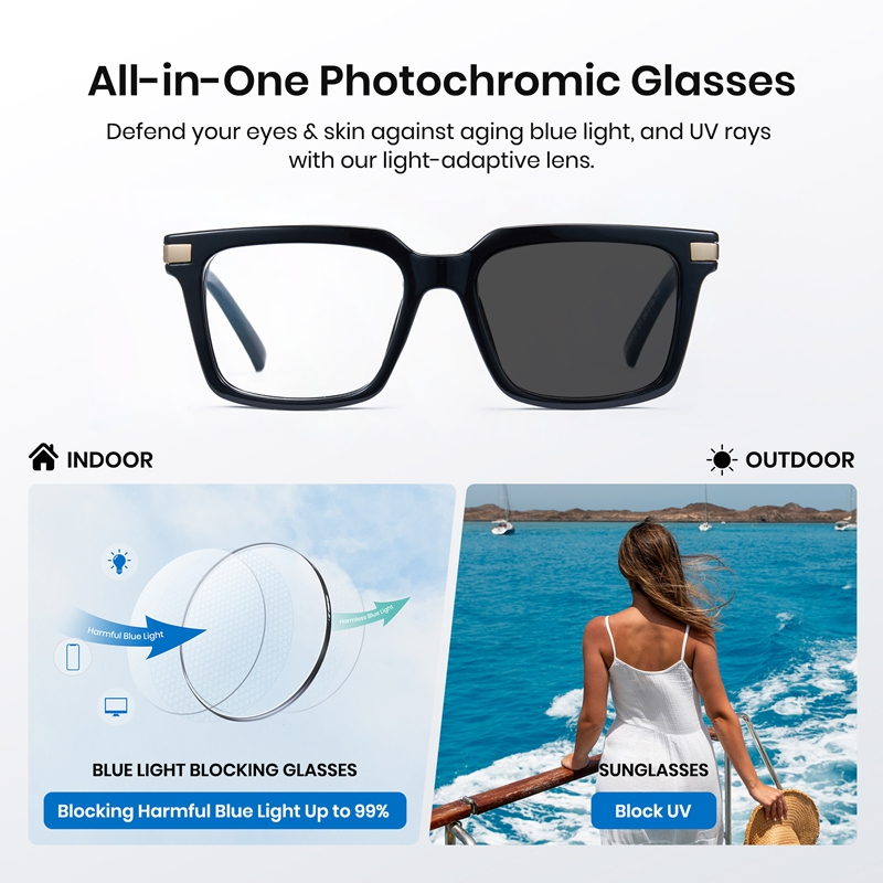Cyxus Mắt Kính Đổi Màu Photochromic Chống Ánh Sáng Xanh Gọng Kim Loại PC Bảo Vệ Mắt Cho Nhân Viên Văn Phòng 8325
