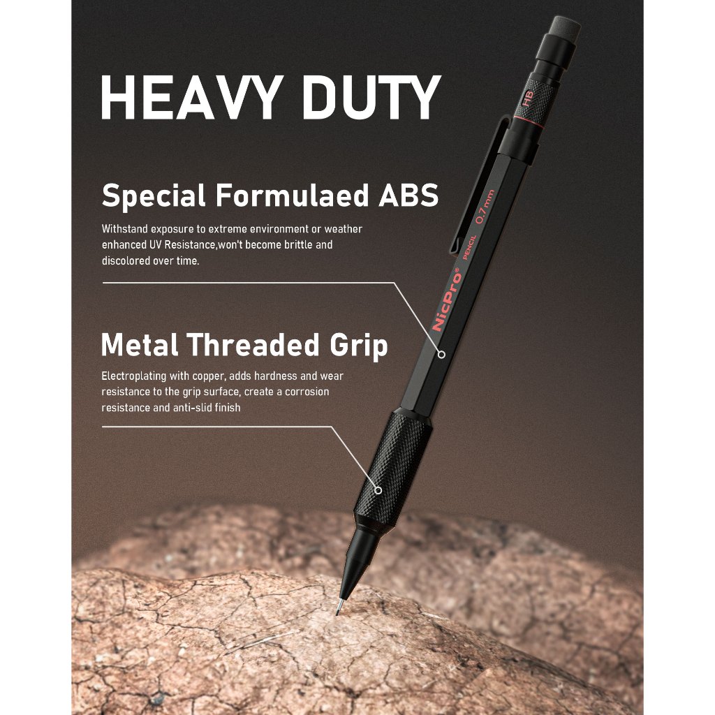Nicpro 2 Bút Chì Cơ Kim Loại Bộ 0.5 & 0.7 mm, Bút Chì Cơ Nghệ Sĩ Chuyên Nghiệp Với 8 Ống HB Nạp Chì, 3 Bút Tẩy, Chống Thời Tiết Để Viết Và Vẽ