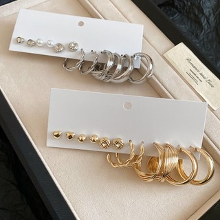 Bộ Bông Tai Đa Phong Cách DREJEW (12 Chiếc) Vàng Bạc Tông Màu Ngọc Trai Trái Tim Vòng Bông Tai Trang Sức Thời Trang Cổ Điển Cho Nữ