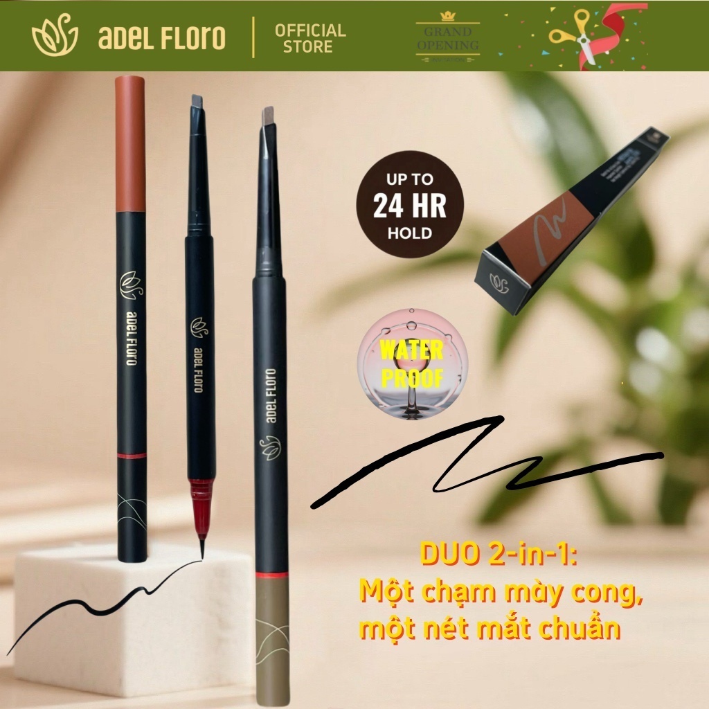 【Adel Floro】Bút Mày & Mắt 2 Đầu 🌟 - Thiết Kế Hàn Quốc, Nét Mảnh Gọn, Chống Trôi & Khô Nhanh