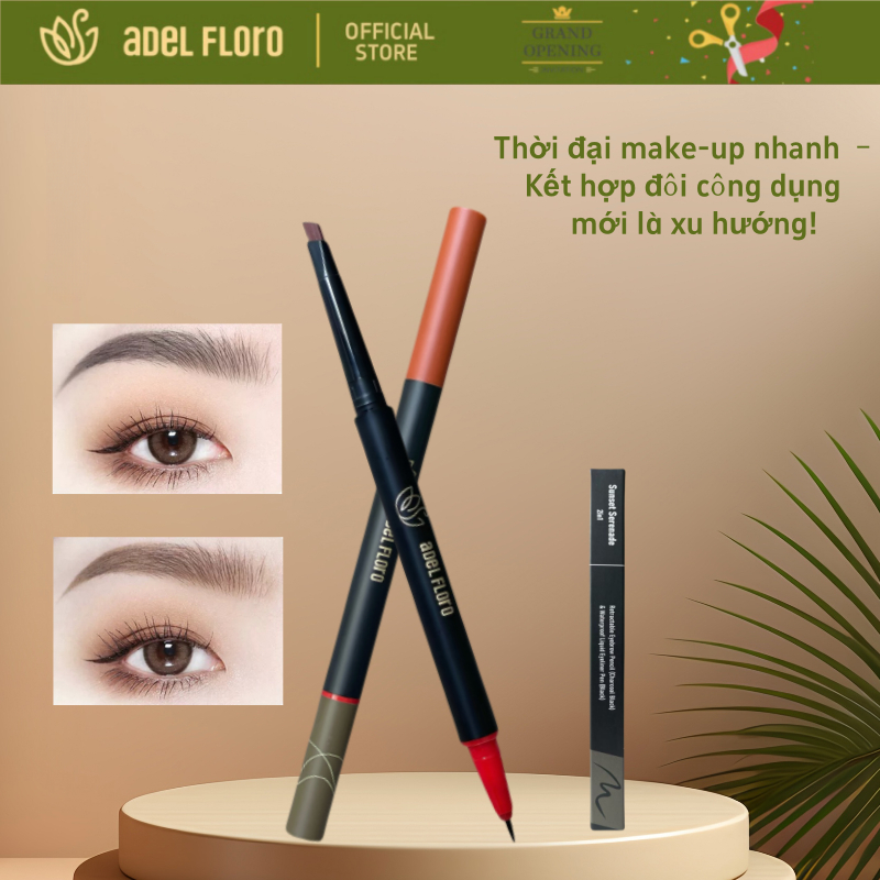 【Adel Floro】Bút Mày & Mắt 2 Đầu 🌟 - Thiết Kế Hàn Quốc, Nét Mảnh Gọn, Chống Trôi & Khô Nhanh