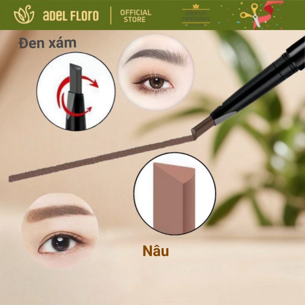 【Adel Floro】Bút Mày & Mắt 2 Đầu 🌟 - Thiết Kế Hàn Quốc, Nét Mảnh Gọn, Chống Trôi & Khô Nhanh