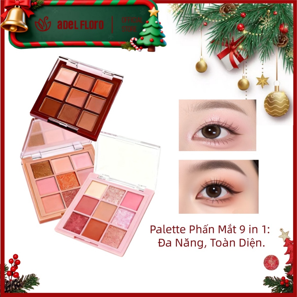 Adel 9 Màu Mắt Palette🌟Lên Màu Chuẩn,Phối Tông Warm Tones Và Kim Tuyến Lấp Lánh cho mắt đẹp tự nhiên