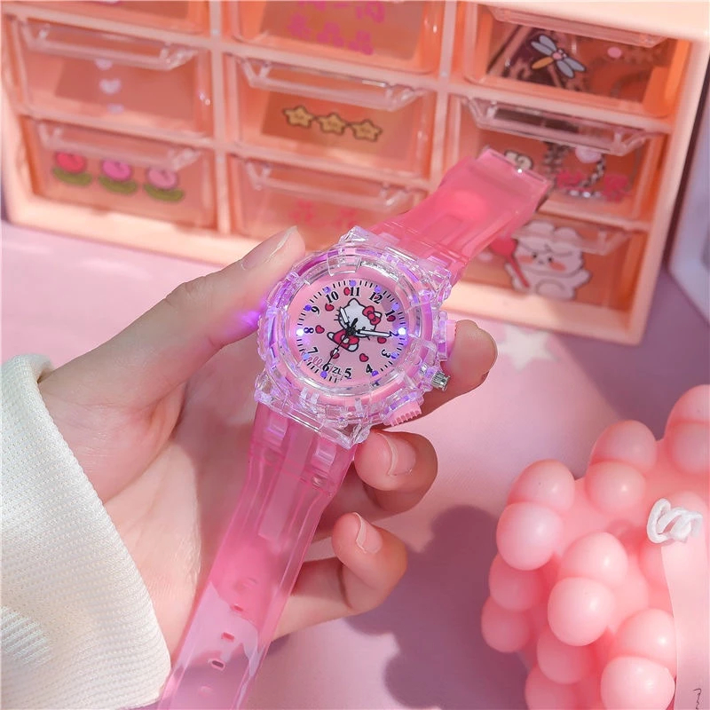 Đồng hồ kỹ thuật số LED Hello Kitty đầy màu sắc dễ thương, phong cách trẻ em chất lượng cao