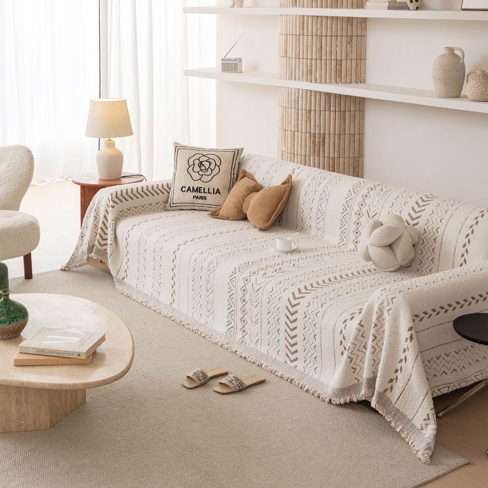 Chăn sofa chống trượt hình học hiện đại mới, Sofa trang trí phòng khách Safa có tua rua. Dành cho ghế Sofa cắt hình chữ L / u, ghế tình yêu, Futon